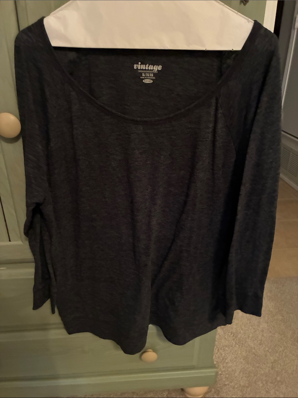 Vintage Charcoal Scoop Neck Long Sleeve Top